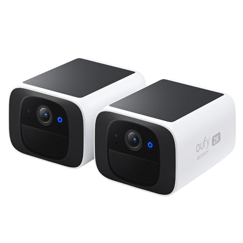 eufy Security Câmara de vigilância exterior S220 SoloCam 2-Pack, resolução 2K, sistema solar, energia inesgotável, câmara de vigilância energia solar, Wi-Fi de 2,4 GHz, sem taxas mensais