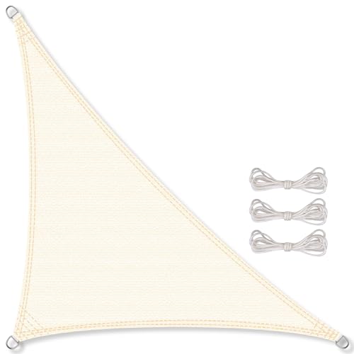 CelinaSun Toldo de sol para jardim e varanda Incl. Cordas de fixação HDPE triângulo retângulo 3,6 x 3,6 x 5,1 m branco creme proteção solar respirável