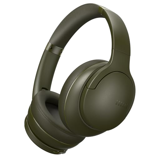 DOQAUS Auriculares sem fios Bluetooth V5.3, 90 Hrs de reprodução auriculares sem fios diadema com 3 modos EQ, HiFi estéreo, auriculares capacetes com microfone para telemóveis/TV/PC-Exército verde