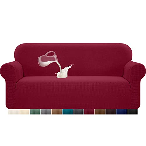 Granbest Capa de sofá elástica em jacquard de elastano com espuma antiderrapante [1 peça] 3 lugares borgonha