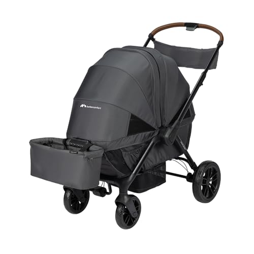 Bebeconfort Helios, carrinho de bebé gémeos desde o nascimento, 0-4 anos, 0-22 kg, 2 assentos em frente, grandes rodas todo-o-terreno, dobrável compacto, carrinho de bebé, capapota protetora, mineral