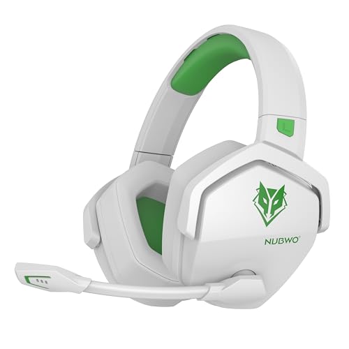 NUBWO G06 Capacetes Gaming sem fios com drivers de 50 mm para PC/Ps5/Ps4/NS, auriculares Gaming sem fios com 2,4 GHz+Bluetooth 5,3 modo duplo, 7,1 som envolvente, duração 100 HR + - branco Verde
