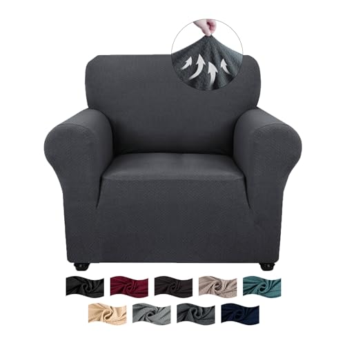 CYCMACO Capa para sofá de 1 lugar ajustável, capas elásticas antiderrapantes, anti-manchas, universais Couch Cover com apoios de braços, laváveis, cinzento escuro