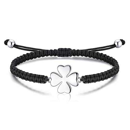 Jrêveinfini Trevo 4 folhas pulseira mulher menina prata de lei 925, amizade pulseira menina, pulseira trançada corda antialérgica sorte muleto, presentes originais para mulher aniversários