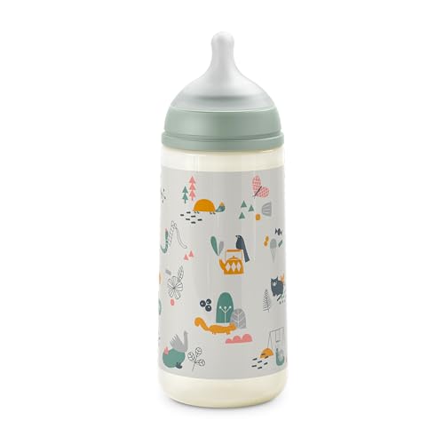 Suavinex, Biberão de 360 ml. Biberão de silicone SX Pro com cetina física, com válvula anticólica. Biberão com étina de fluxo denso (L). Para bebés + 6 meses. Verde (walk)