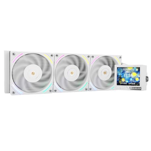TR Mjolnir Vision 360 ARGB branco-360 mm AIO CPU refrigerador líquido, ecrã LCD IPS com resolução 320 x 240, para AM4/AM5 e LGA1700/1851,'3,5 polegadas'Ecrã LCD absorvente magnético para imagens