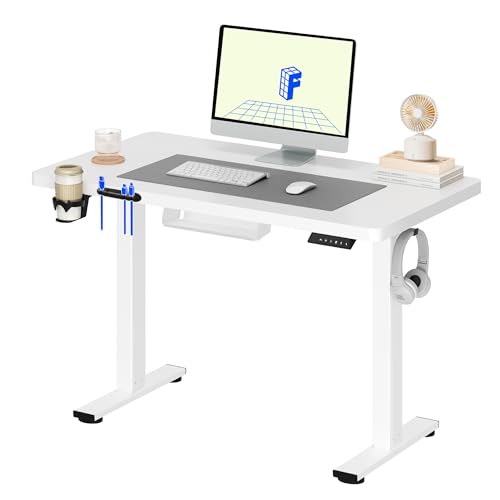 FLEXISPOT Secretária elétrica elevável mesa de secretária com placa 110 x 54 cm, Standing Desk, mesa elevável com 2 ganchos, porta-copos e organizador de cabos, 4 botões de memória, para escritório e