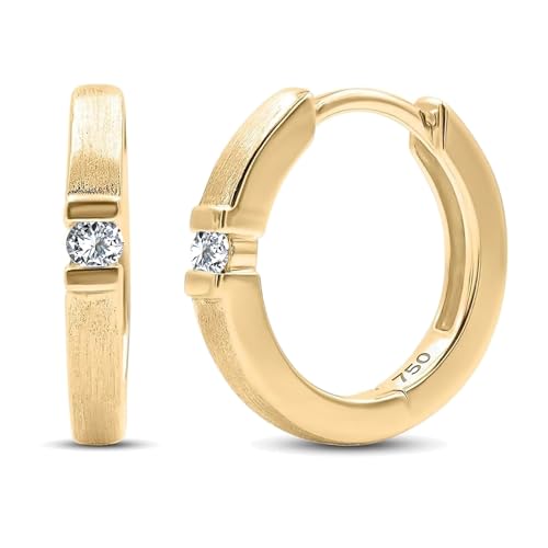 EDELIND Brincos menina mulher aros Ø 13 mm 14 k/18 k brincos ouro rosa/amarelo/branco com 2 diamantes 0,06 ct brincos de mulher caixa de presente de joalharia