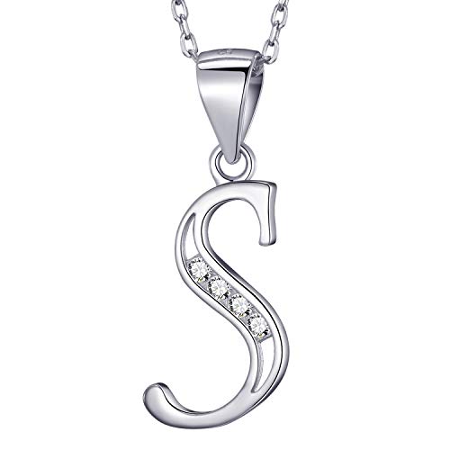 MASADA Corrente inicial de prata esterlina 925 - pendente com letra com pedras de zircónio, 46 cm de comprimento - bolsa de veludo