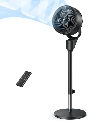 Dreo Ventoinha para quarto, ventilador de pé oscilante de 80°, silencioso a 25 dB, 25 m/s para escritório, manual vertical de 90 °, 3 velocidades, controlo remoto, altura ajustável 34-41 "