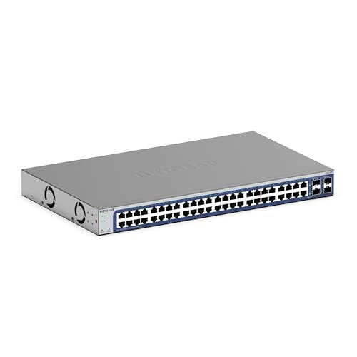Netgear Switch Ethernet inteligente, de 48 portas (GS748T), comutador Gigabit com 2 x 1 G SFP e 2 x 1 G combinos, montagem em secretária ou moldura