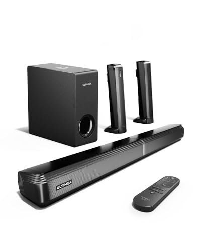 ULTIMEA 4,1 ch Barras de som para TV com subwoofer, 2 em 1 barra de som removível para TV, Bluetooth 5,3 barras de som, 3 modos de qualificação TV alto-falantes, graves ajustáveis, Apollo S50