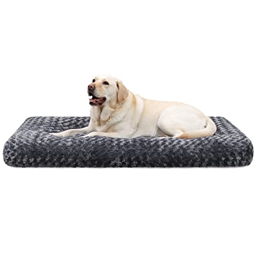 KSIIA Cama para cão grande, camas cão anti-stress fundo antiderrapante L, colchão almofada grande, tapete lavável na máquina, Dog Bed, 111 x 81 cm, cinzento escuro