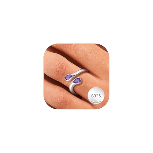 Bestyle Anéis mulher anel gotas de água anéis prata de lei 925 anel ajustável aberto anel com pedra de nascimento anéis de noivado casamento alianças