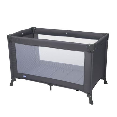 chicco Good Night Berço de viagem para bebés e crianças desde o nascimento até 15 kg, cama de bebé dobrável e compacta com colchão, berço portátil com laterais de malha e bolsa de transporte, cinzento