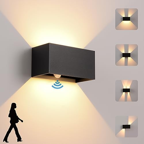 24 W Aplique parede interior / exterior com sensor de movimento LED candeeiro moderno branco quente 3000 K impermeável IP65 ângulo ajustável luz de alumínio preto para terraços jardins varanda