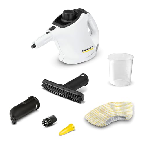 Kärcher Limpador a vapor SC 1, pressão vapor: 3 bar, tempo de aquecimento: 3 min, potência: 1200W, desempenho de superfície: 20 m², recipiente: 200 ml, bicos, capa de microfibra e escova redonda