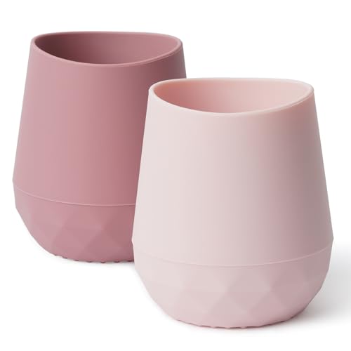 Copo de aprendizagem de silicone para bebé, Seposeve embalagem de 2 copos de água para 6-12 meses, garrafa de água para bebé de 1-2 anos, Tiny Open copo anti-errame para bebé, com marcas de