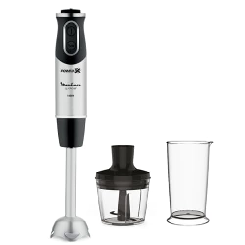 Moulinex QuickChef DD6578 Liquidificadora de mão de 1000 W, com regulador de 10 velocidades, turbo com 2 acessório para picar, picadora e copo medidor, cúpula anti-picadas, aço