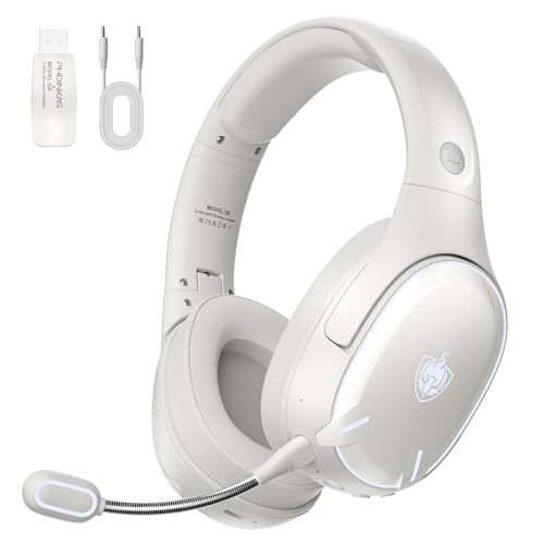 PHOINIKAS Auriculares Bluetooth, 2,4 GHz auriculares sem fios Gaming, Bluetooth para telemóvel/portátil, Dongle de 2,4 GHz para PC/PS4/PS5/TV/Switch, microfone com cancelamento de ruído, bateria 30H