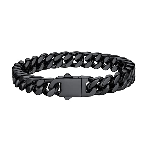 Bestyle Pulseira homem ligações pulseiras de corrente cubana Miami 5/7/9/12 mm largura pulseira cubo Miami aço inoxidável pulseira cúbica corrente 19 cm / 21 cm / 23 cm