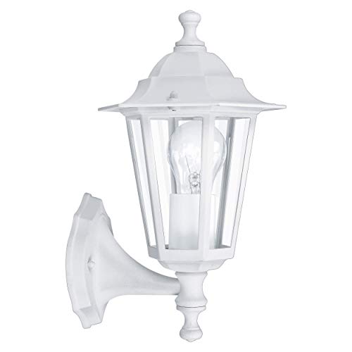 EGLO Candeeiro de parede de exterior Laterna 5, luz de exterior de 1 foco, candeeiro de parede de alumínio fundido e vidro, cor branca, suporte de lâmpada E27, IP44