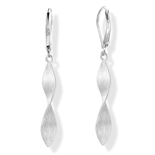 ASH'S CHOICE Brincos mulher prata 925 pendentes hipoalergénicos brincos de aro com pingente duplo torcido/espiral/folha/gota de água, brincos compridos, banhados a ouro 14 K, presentes de joalharia