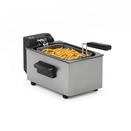 Tristar Fritadeira de aço inoxidável, capacidade 3 l, termóstato regulável até 190 °C, área fria, peças adequadas para máquina de lavar louça, invólucro frio ao toque, FR-9326