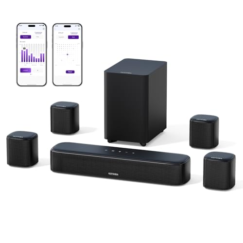 ULTIMEA 7.1 Barra de som da TV, barra de som sistema de som envolvente virtual com subwoofer, 4 altifalantes surround, potência de pico 330 W, controlo por aplicação, Opt/AUX, Aura A40