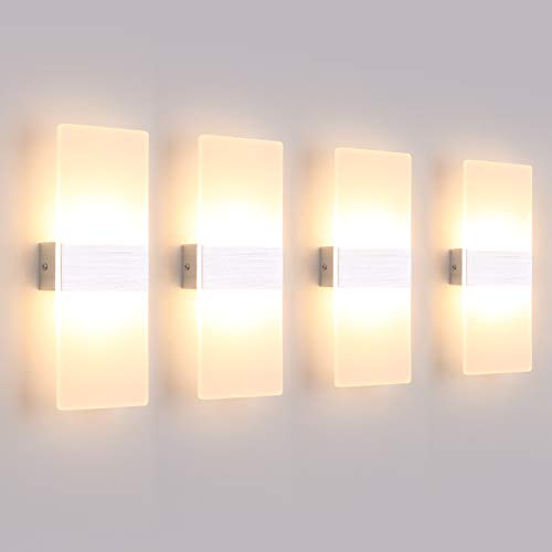 Klighten Candeeiro de parede interior 12 W 780 Lumen moderno apliques de parede branco quente 3000 K perfeito para sala de estar quarto sala corredor escada (4 pacotes)