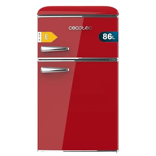 Cecotec Frigorífico pequeno frigorífico 2 portas retro 86 L bolero CoolMarket 2D Origin 86 Red E. 89,3 cm de altura e 48,7 cm de largura, classe energética E, Icebox, luz interior e puxador cromado,