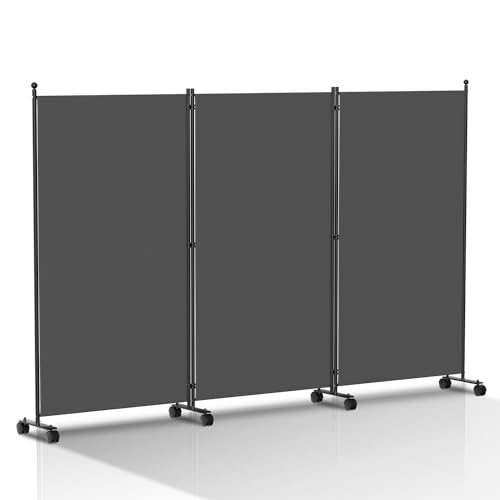 Vigevee Biombo separador de ambientes, dobrável, independente, biombo, com rodas, para armário, privacidade, 3 peças, 263 x 181 cm, biombo para escritórios, varandas, antracite
