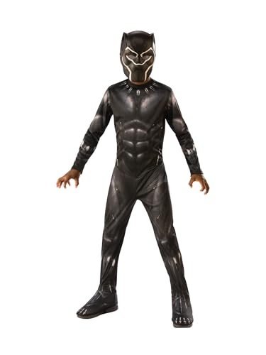 Rubies Disfarce Black Panther Classic Endgame para meninos e meninas, Jumpsuit impresso com capas de botas e máscara moldada, oficial Marvel para o Natal, carnaval, festas e Halloween