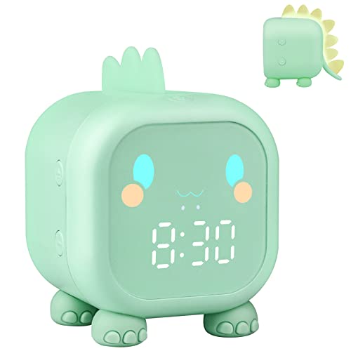 Ayybboo Despertador infantil com design de dinossauros digital com luz noturna, função de repetição e temporizador, despertador digital para meninos e meninas (verde)