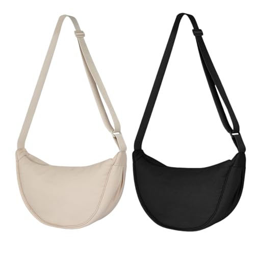 Aucuu Mala de tiracolo para mulher, meia-lua impermeável bolsa tiracolo de nylon, casual leve bolsa crossbody mulher com alça de ombro ajustável, para viagens, compras, escola, escritório