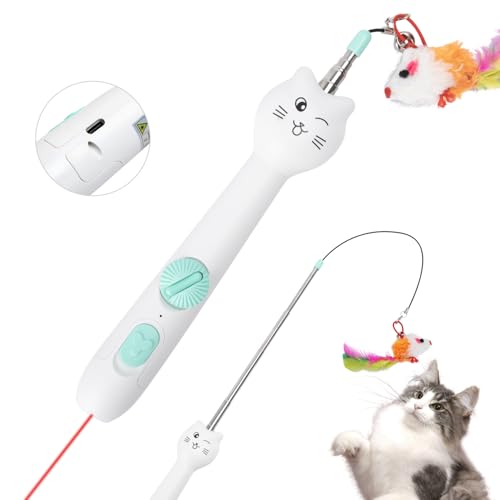 Nobleza - Varinha retrátil para gatos, 5 padrões LED, USB recarregável, penas brinquedo interativo para gatos