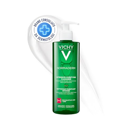 Vichy Gel purificador de limpeza, limpeza profunda intensa, enriquecido com minerais e probióticos, para peles com acne, Normaderm Phytosolution, 400 ml