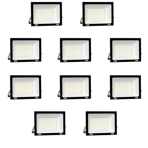 Royana 10 peças 100 W holofotes LED exterior 3000 K branco quente projetor LED exterior IP65 luz de segurança impermeável para exterior iluminação jardim garagem alpendre holofote varanda relva