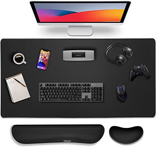 Gimars 3 em 1 Tapete de rato XXL para apoio para pulsos teclado e rato, Mouse Pad Gaming 800 x 304 mm, tapete rato espuma com memória suporte bonecas para teclado ergonómico, tapete secretária Gamer
