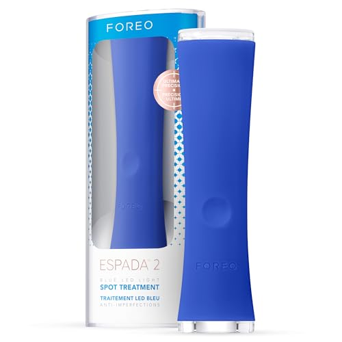 FOREO ESPADA 2 Terapia de luz LED, dispositivo para tratamento antiacne, silicone de grau médico, tratamento de cicatrizes, remoção de pontos negros e espinhas, aprovado pela FDA, Cobalt Blue