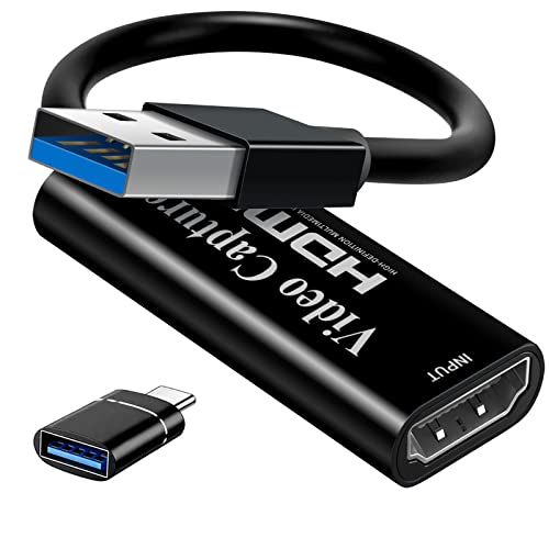 Papeaso 4K HDMI para USB capturador vídeo, Full HD 1080p, captura de videojogos para edição de vídeo/jogos/transmissão/ensino online (preto)