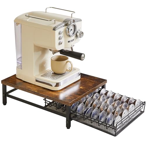 IBUYKE Suporte para cápsulas Nespresso, organizador de armazenamento de capacidade de 40 cápsulas, gaveta de cápsulas versão de madeira, castanho vintage TCJ101H