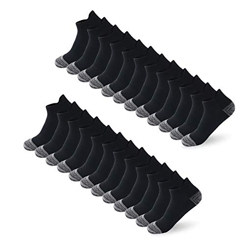 BUDERMMY 12/6 pares de meias de tornozelo desportivos para homens e mulheres meias de corte baixo de algodão, branco/cinzento/preto
