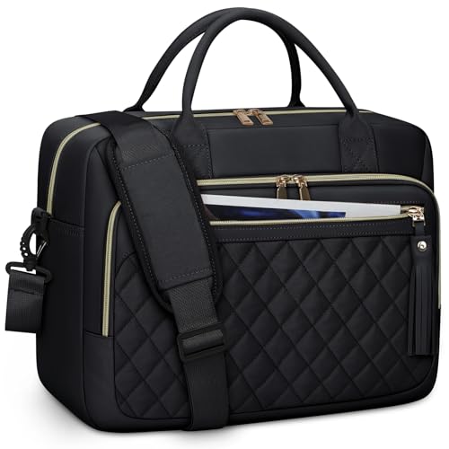 RAINSMORE Maletin portátil impermeável mala portátil mulher 17,3 polegadas porta-documentos mulher grande mala computador portátil mulher para trabalho escritório universidade, Preto, Utilitário