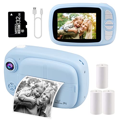 GlobalCrown Câmara com fotos infantis instantâneas, com ecrã de 3,5 polegadas presentes câmara digitais para crianças de 3 a 12 anos (inclui 4 rolos de impressão de papel e 32 GB cartão)