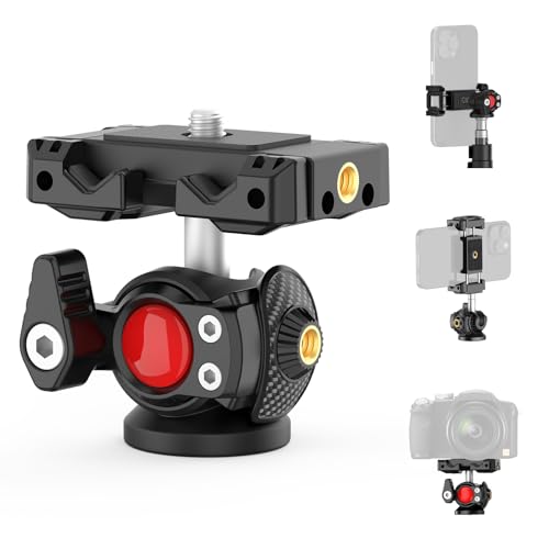 XXZU Mini rótula com suporte para telemóvel, rótula de tripé com rotação de 360° para câmara telemóvel, suporte cabeça de bola com rosca de 1/4" para câmara DSLR, monopé, carga máxima 2 kg