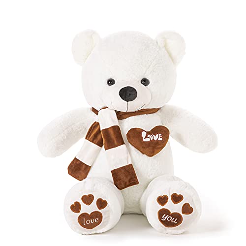 YunNasi Ursos de peluche grandes urso de peluche gigante brinquedos de peluche suave com cachecol Teddy para crianças, meninas (branco, médio)