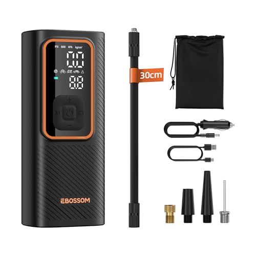 Compressor de ar portátil de 150 PSI, bomba de ar com bateria de 6000 mAh, compressor eletrónico portátil para automóvel, moto e bicicleta - com função de banco de energia, luz LED, carregamento USB-C