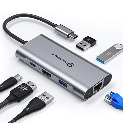 UtechSmart Hub USB C Ehternet 1000M - 6 em 1, adaptador USB C com HDMI 4k, 3 portas USB 3.0, tipo C PD 100W, adaptador Hub-C compatível para MacBook Air/Pro, iPad, Windows, Surface, iPhone