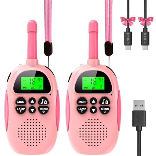 Ushining Walkie Talkie para crianças, Walkie Talkie recarregável com rádio de 2 vias 16 canais função VOX 10 tons de chamada LCD retroiluminado lanterna, presente para meninos e meninas